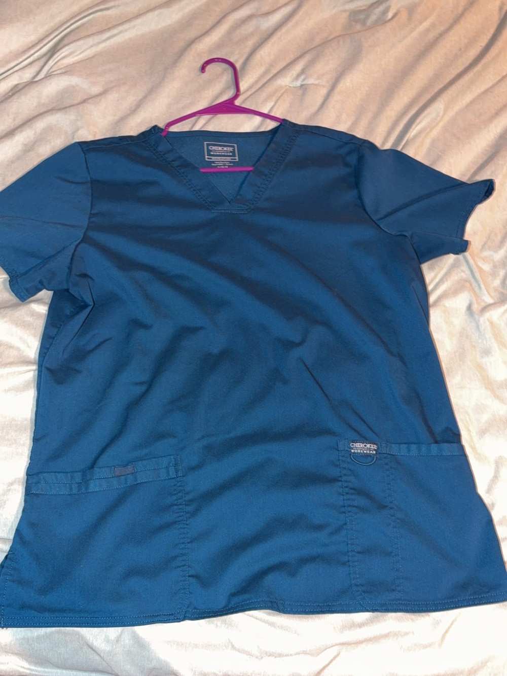 Cherokee V-Neck Scrub-top, Caribbean Blue, Large